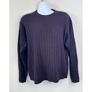 Embassy Row 2-Ply Cashmere Sweater Men's L Purple Ribbed Crew Neck Luxury Soft